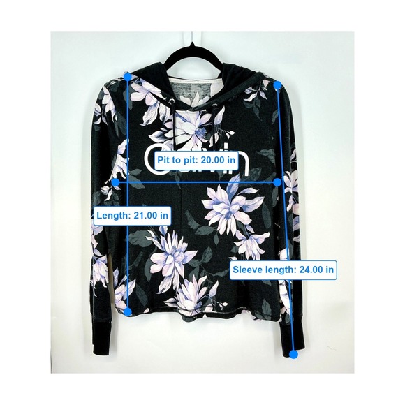 Calvin Klein Floral Hooded Top Size M Black Long Sleeve Lightweight Hoodie Y2K - Picture 8 of 12